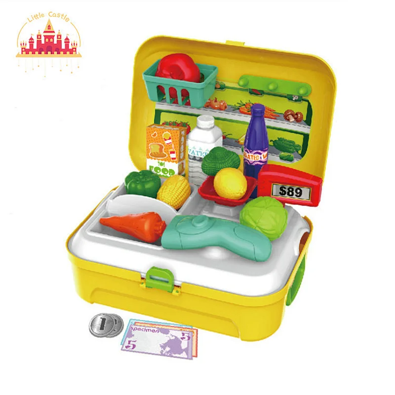 Pretend Supermarket Shopping Toy Plastic Cashier Case Toy with Food Toy for Baby SL10D004