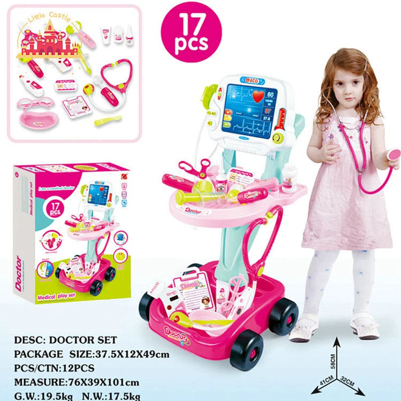 Kids Pretend Play Doctor Kit Toys Simulation Plastic Medical Cart ECG Set Toy SL10D089