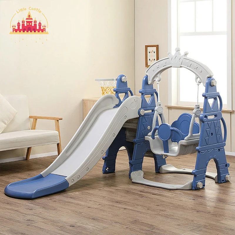 Three In One Funny Plastic Baby Playground with Slide Swing and Basketball Stands SL01F021