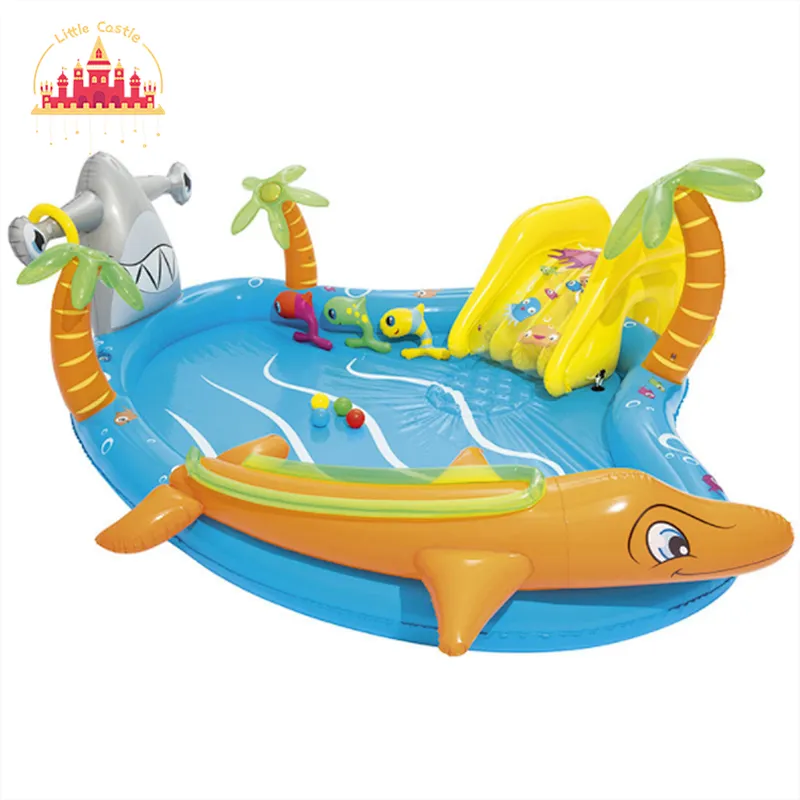 Wholesale Inflatable Blue Shark Swimming Pool Baby Swimming Float with Sunshade P21A040