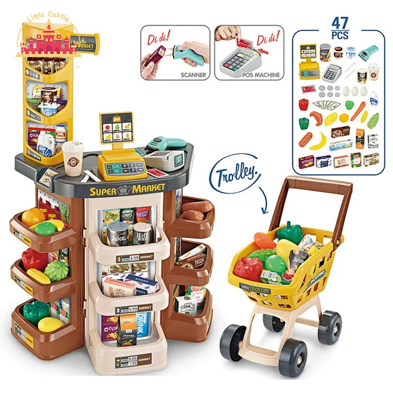 Newest pretend play toy educational kids shopping toy set with pos machine and scanner SL10D128