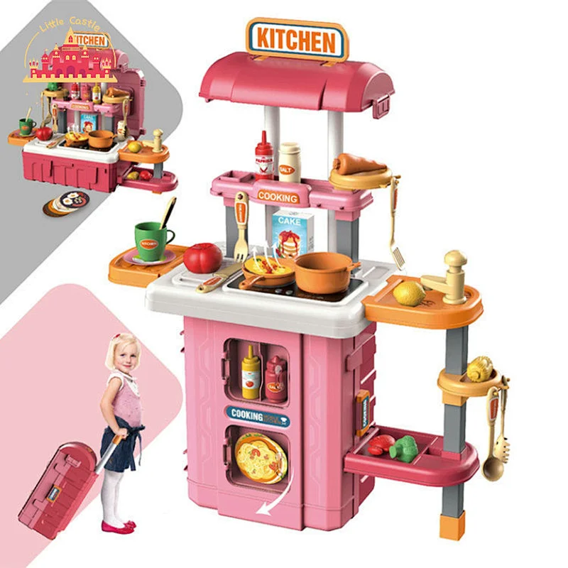 Newest Pretend Children Plastic Play Kitchen Toys Tableware Trolley Case with Hair Dryer SL10D066
