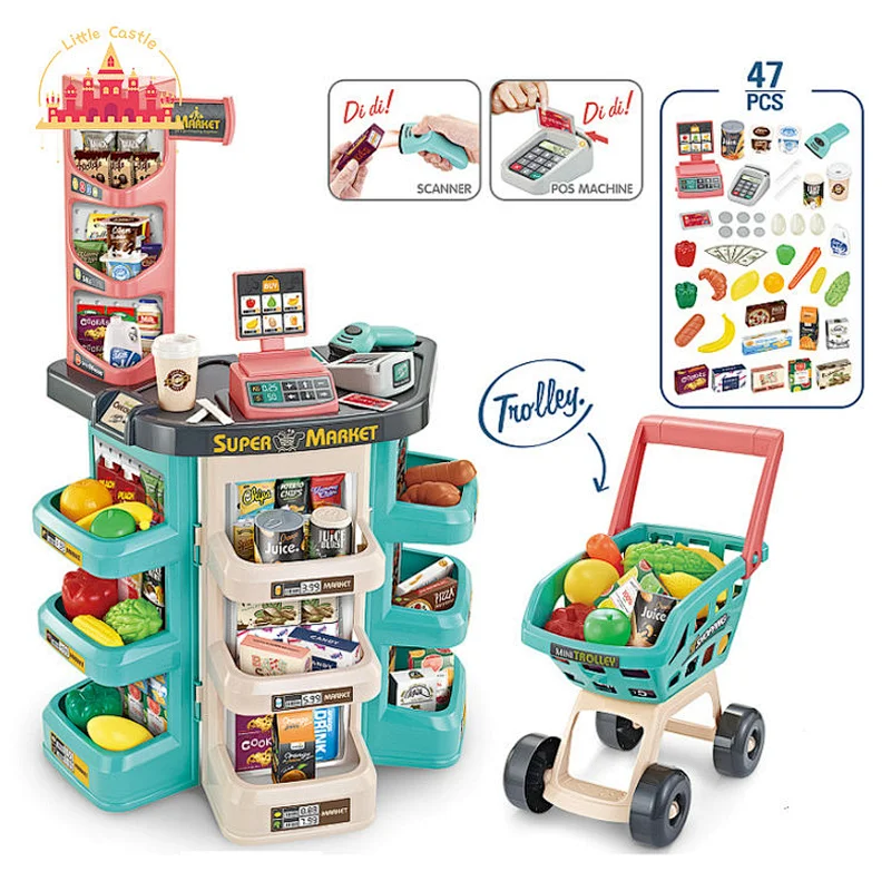 Newest pretend play toy educational kids shopping toy set with pos machine and scanner SL10D128