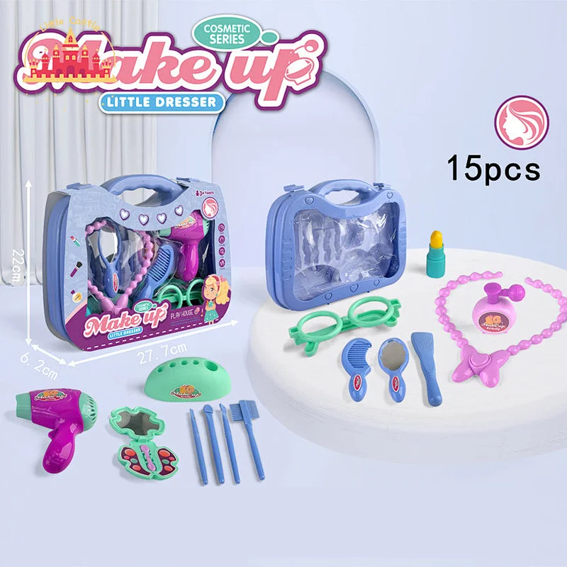Hot sell dress up toy plastic jewelry set backpack pretend play suitcase for kids SL10G047