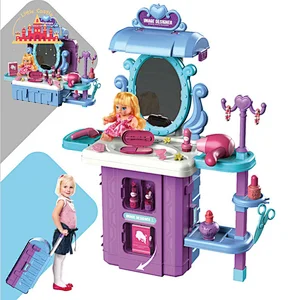 Wholesale pretend play toy plastic makeup case toy with doll for girls SL10D073