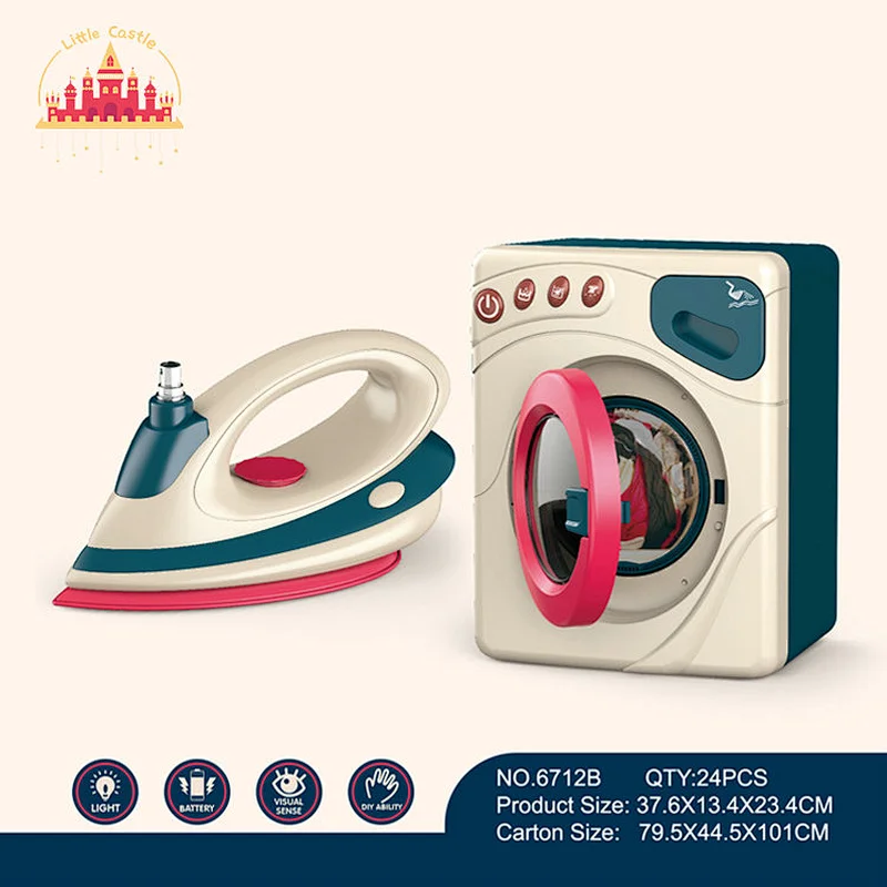 Pretend play toy plastic electric mini washing machine kit toy with basket SL10D195