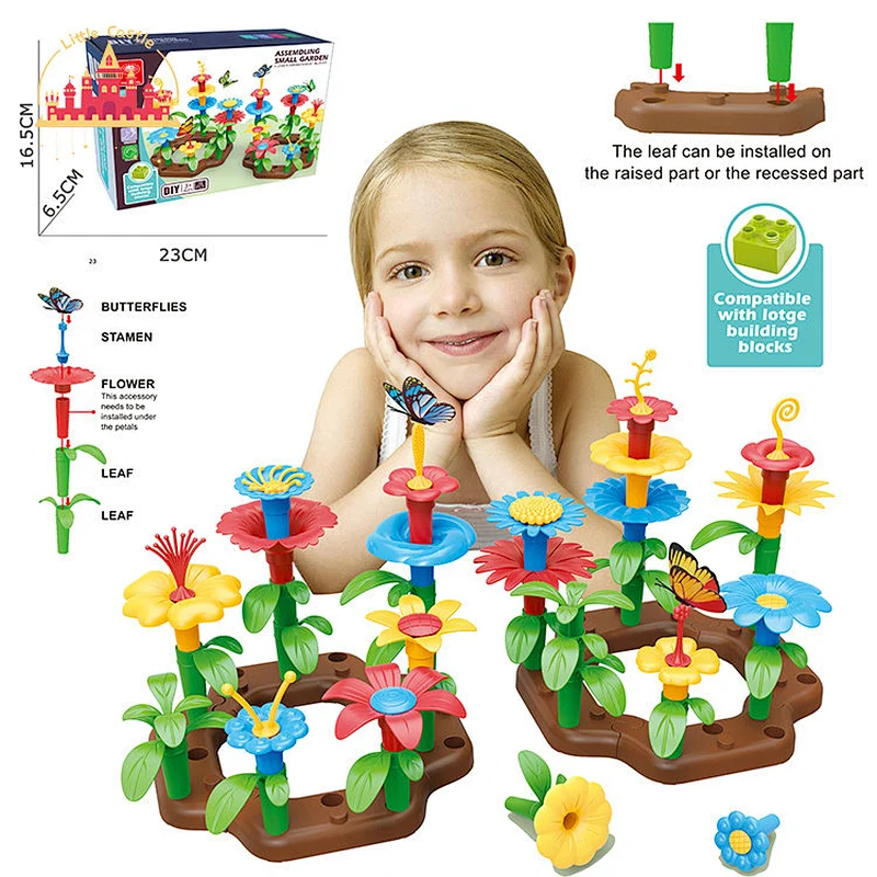 Kids Diy Assembly Flower Garden Toy 133Pcs Plastic Building Block Set SL13A052
