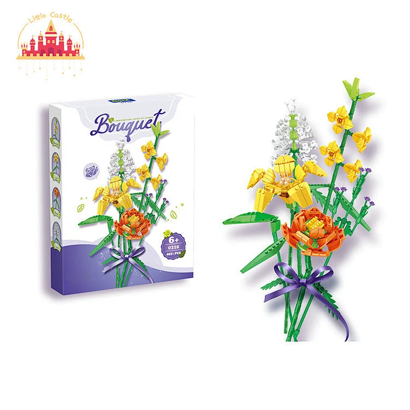 Pretty Glazed Yellow Lily DIY Toy Plastic Flower Bouquet Building Block Toy SL13A069