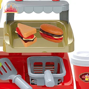 New design early educational toy children plastic coffee machine with hamburger set SL10D253