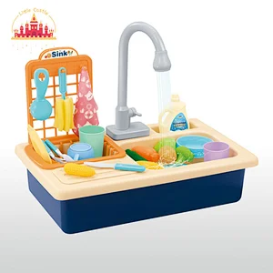 Kitchen toy plastic dish washing set electric water outlet faucet for kids SL10D335