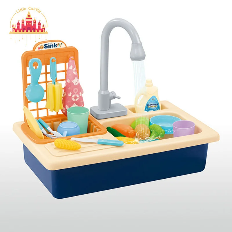 Kitchen toy plastic dish washing set electric water outlet faucet for kids SL10D335