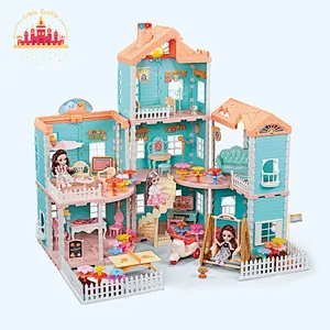 Pretend play doll house set with furniture plastic doll house scene toy for girls SL06A016