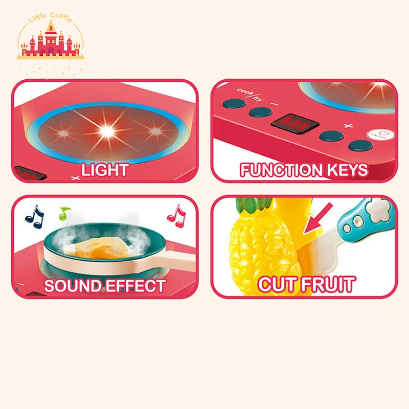 Early kids education plastic electromagnetic oven set with vegetables and fruits cutting toy SL10D222