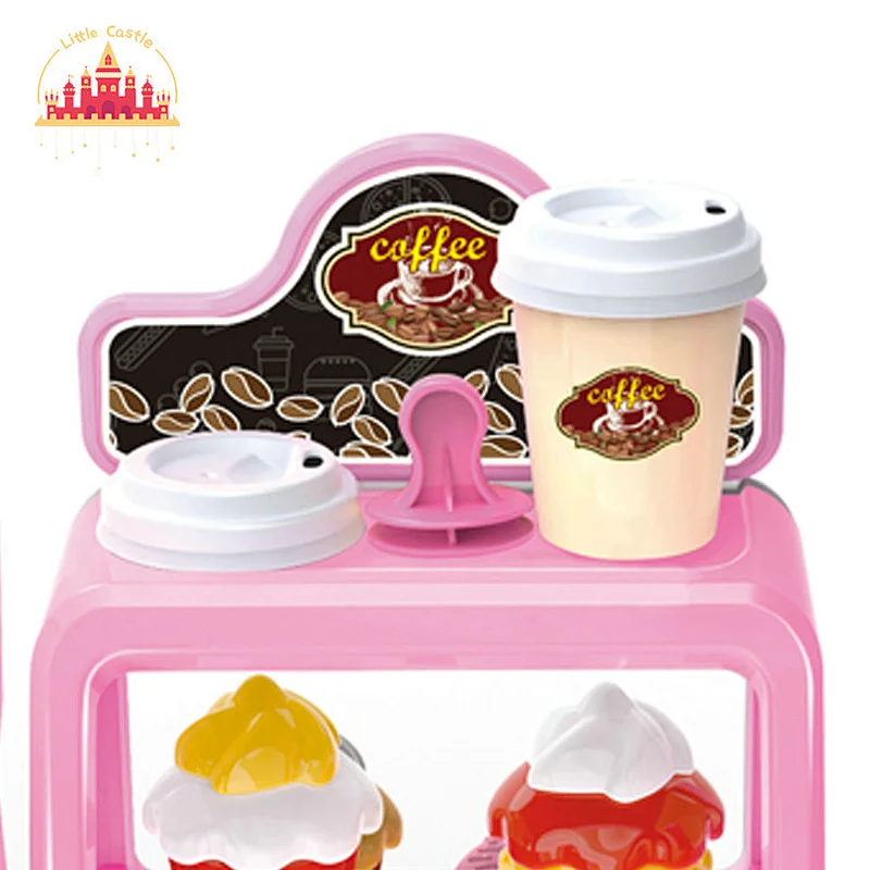 Good Sale Kids Pretend Play Toy Pink Coffee Maker Toy with Dessert Set SL10D259