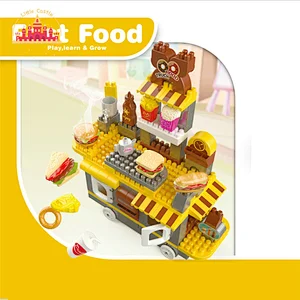 2022 Popular Diy Hamburg Truck Building Blocks Mini Kitchen Table Set For Kids SL13A009