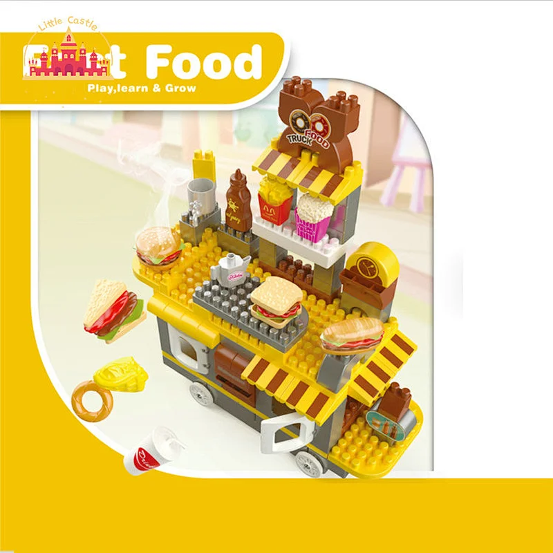 2022 Popular Diy Hamburg Truck Building Blocks Mini Kitchen Table Set For Kids SL13A009