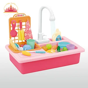 Kitchen toy plastic dish washing set electric water outlet faucet for kids SL10D335