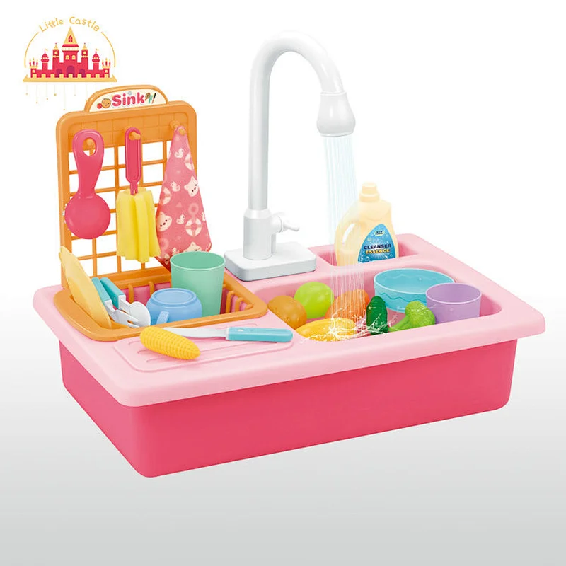 Kitchen toy plastic dish washing set electric water outlet faucet for kids SL10D335