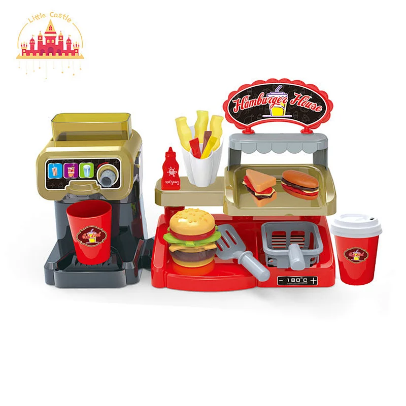New design early educational toy children plastic coffee machine with hamburger set SL10D253