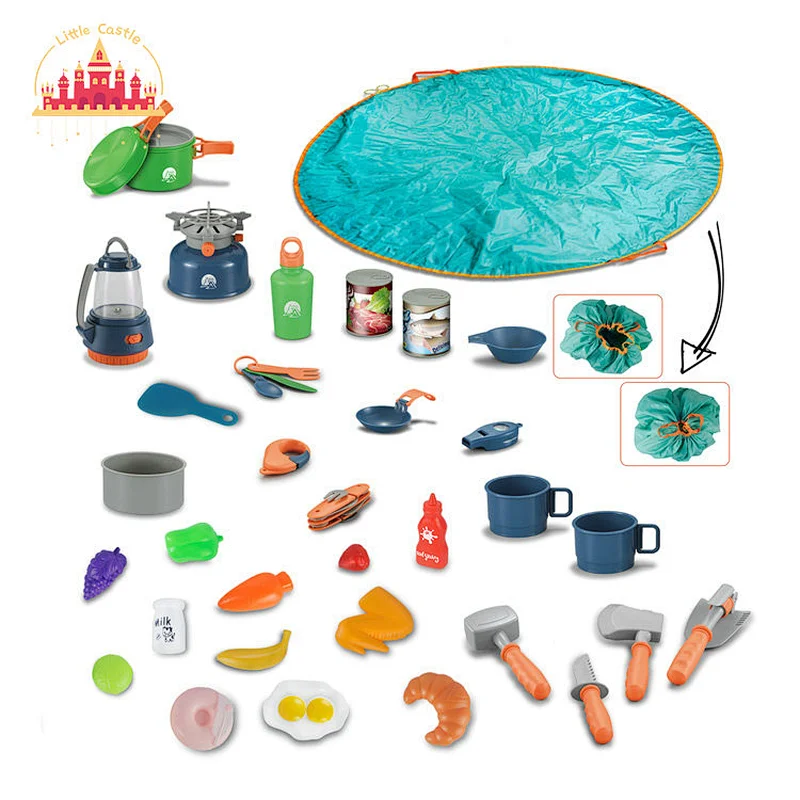 41 Pieces Outdoor Pretend Play Toy Camping Food Set Toy with Tent SL01D007