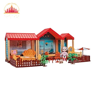 Pretend play doll house set with furniture plastic doll house scene toy for girls SL06A016