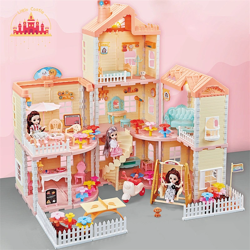2022 New style plastic doll house modern dream home toy with lights SL06A032