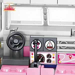 Plastic Cute Pink Ice Cream Truck Toy Mini Blocks DIY Toys for Toddler SL03B007