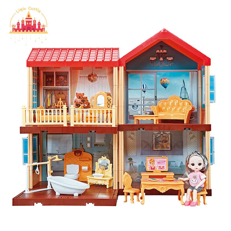 Simple Style Kids Plastic Miniature Assemble Dollhouse Toy with Furniture SL06A012
