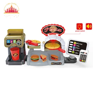 New design early educational toy children plastic coffee machine with hamburger set SL10D253