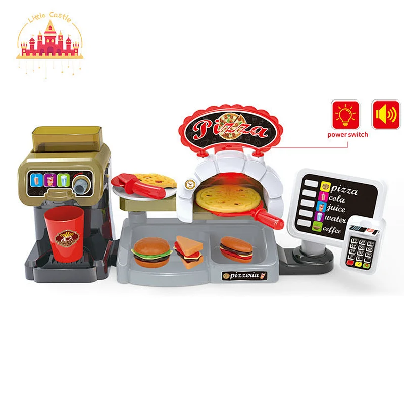 New design early educational toy children plastic coffee machine with hamburger set SL10D253