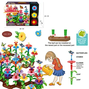 Kids Diy Assembly Flower Garden Toy 133Pcs Plastic Building Block Set SL13A052