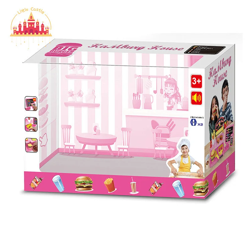 New Creative Plastic Kitchen Set Pink Ordering Machine with Hamburger Set for Children SL10D258