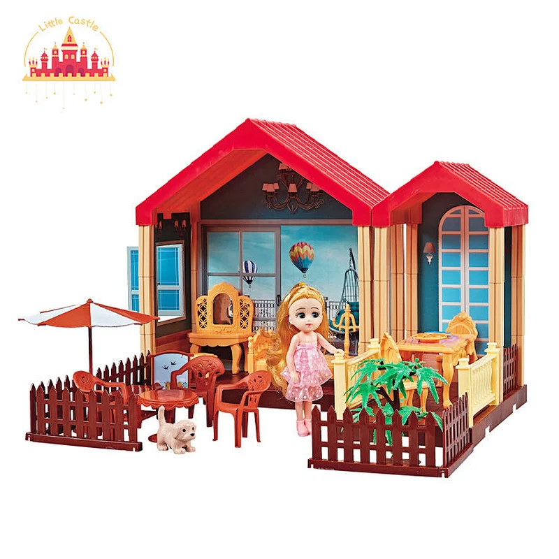 Pretend play doll house set with furniture plastic doll house scene toy for girls SL06A016