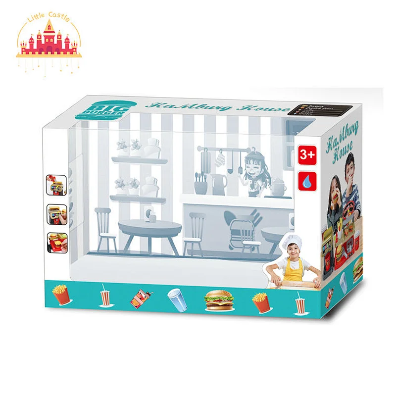 New design early educational toy children plastic coffee machine with hamburger set SL10D253