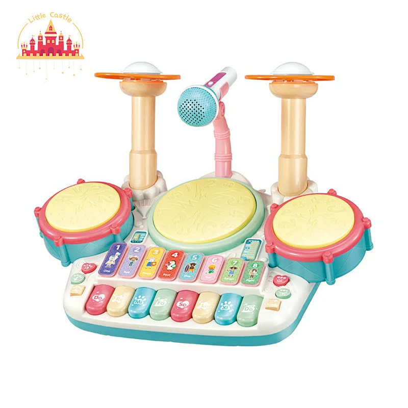 Customized baby educational musical instrument drum and piano toys with microphone SL07A012