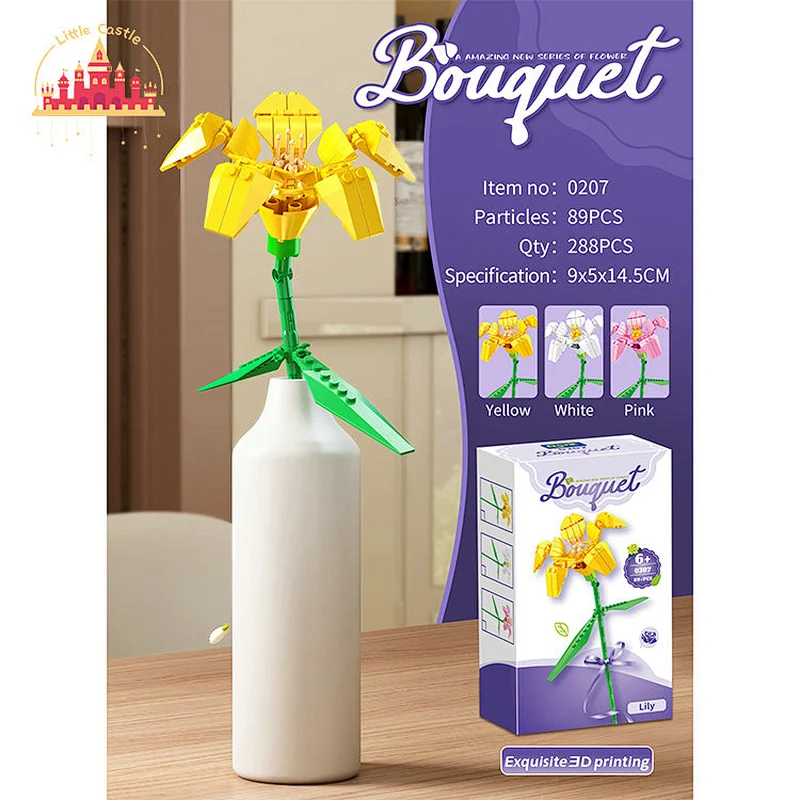Pretty Glazed Yellow Lily DIY Toy Plastic Flower Bouquet Building Block Toy SL13A069