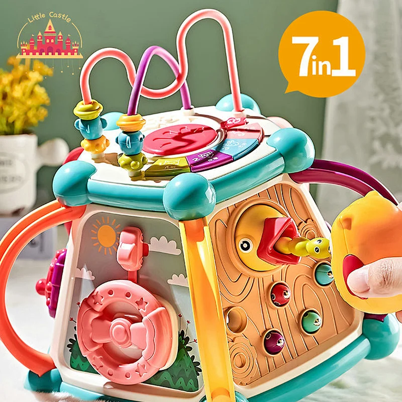 7 In1 Multifunctional Beat Drum Plastic Hexahedron Activity Box For Kids SL12D009