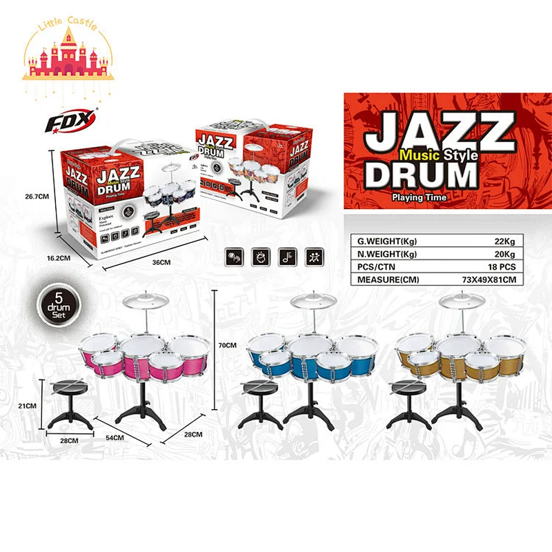 5 Pieces Jazz Drum Set Plastic Musical Instrument Toy For Kids SL07A038