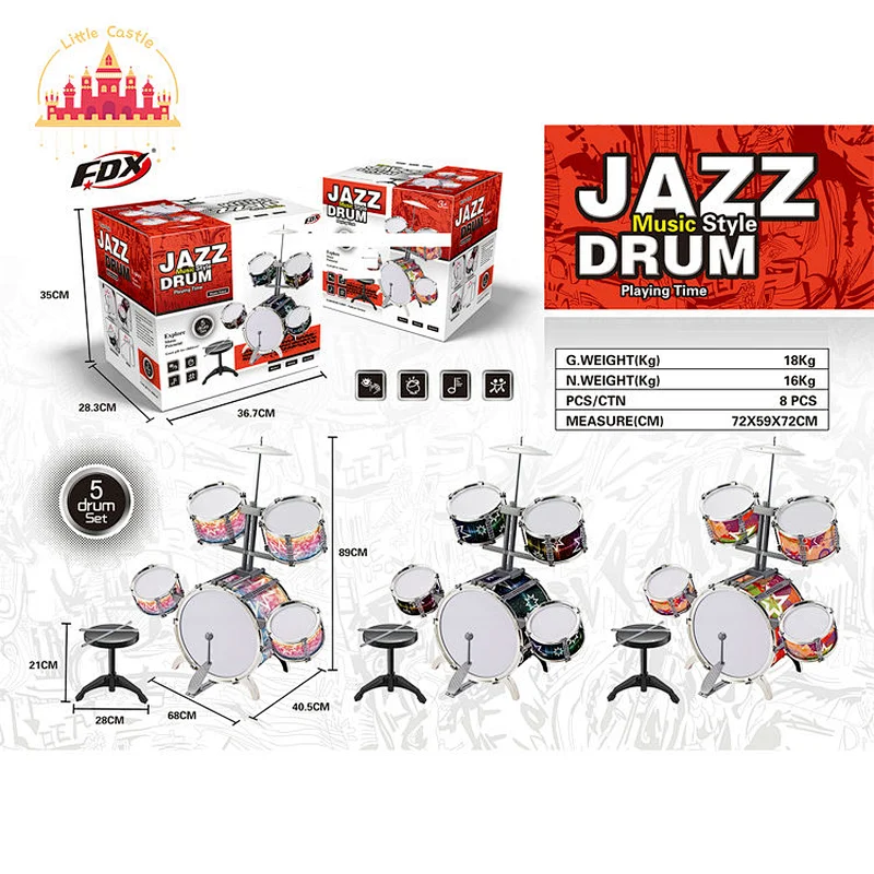 5 Pieces Jazz Drum Set Plastic Musical Instrument Toy For Kids SL07A038