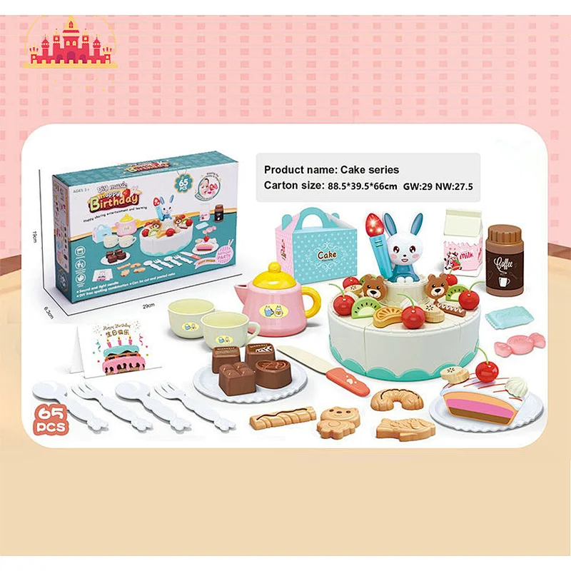 New Design Creative DIY 65 Pcs Plastic Cutting Birthday Cake Set Toy For Kids SL10D826
