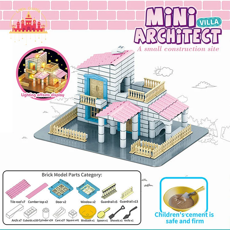 Popular Kids Cement Construction Set DIY Plastic Villa Model With Light SL13A550