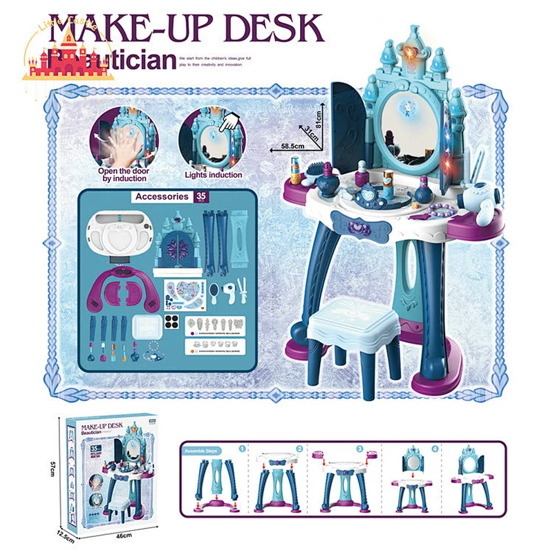 Beauty Pretend Play 23 Pcs Plastic Kids Deluxe Dressing Table With Chair SL08H004