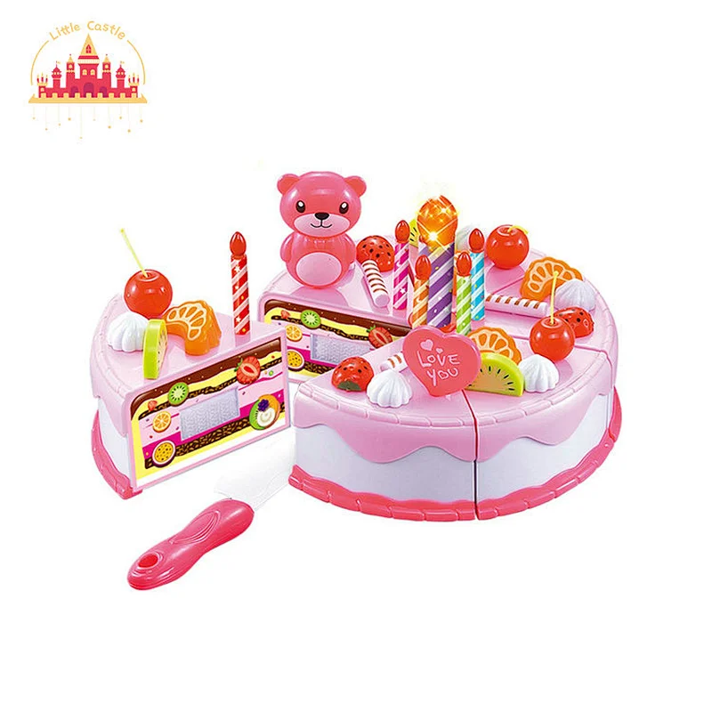 New Design Play Food Plastic Cutting Birthday Cake Toy With Lighted Candles SL10D759