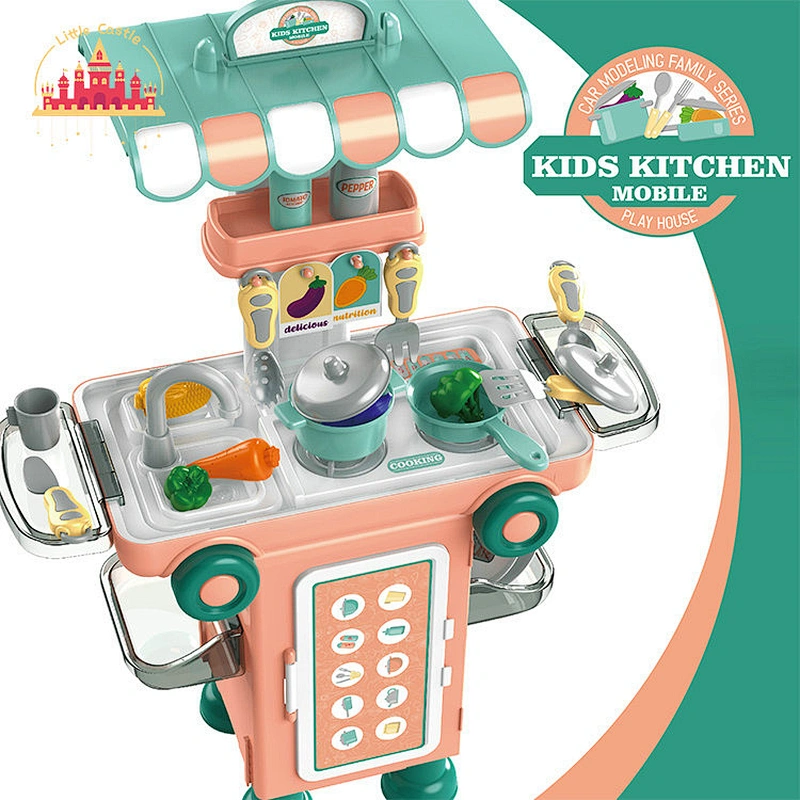 Multifunctional Cooking Play Set Foldable Plastic Kitchen Trolley Toy For Kids SL10G269
