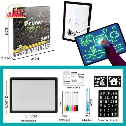 Kids Educational Toy 2 In 1 Luminous Fluorescent Drawing Board With Color Pens SL12B010
