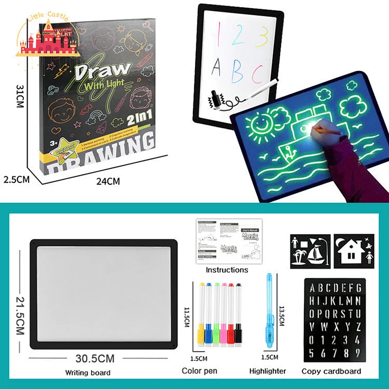 Kids Educational Toy 2 In 1 Luminous Fluorescent Drawing Board With Color Pens SL12B010
