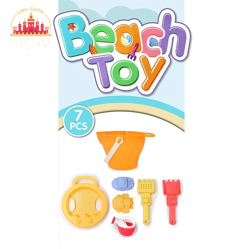 New Arrival Summer Outdoor 7 Pcs Straw Sand Beach Bucket Set For Kids SL19A001
