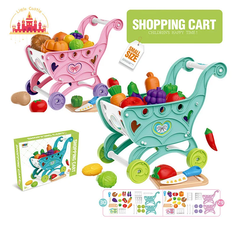 Hot Selling Kids Pretend Play Mini Plastic Vegetable Fruit Shopping Cart Toy SL10B450