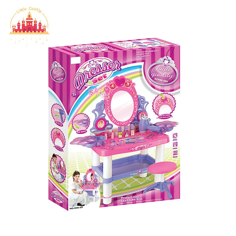 Kids Makeup Pretend Play Lighting Music Plastic Dressing Table Toy With Chair SL08H016