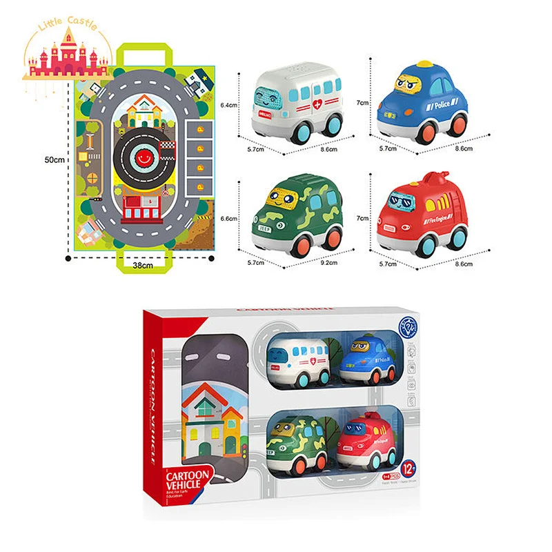 Storage Bag Transport Mat Kids 4 Pcs Plastic Pull Back Cars With Sound Light SL04A502